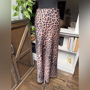 Commense Leopard Satin Maxi Skirt